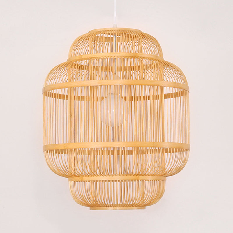 Madeleine - Rustic Wood Orb Chandelier: Beige Simple Style Hanging Lamp For Dining