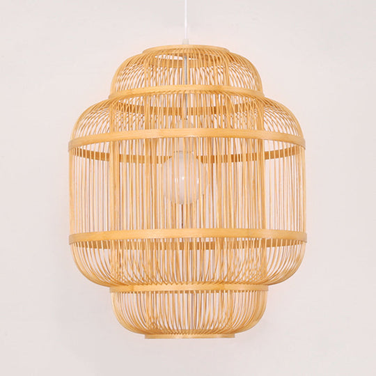 Madeleine - Rustic Wood Orb Chandelier: Beige Simple Style Hanging Lamp For Dining