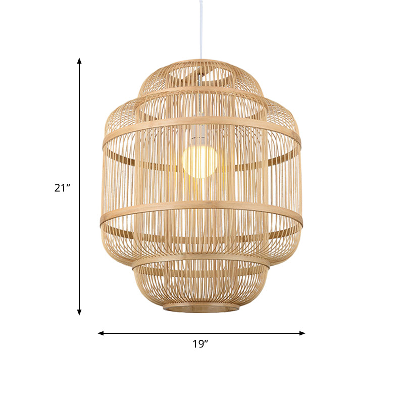 Madeleine - Rustic Wood Orb Chandelier: Beige Simple Style Hanging Lamp For Dining