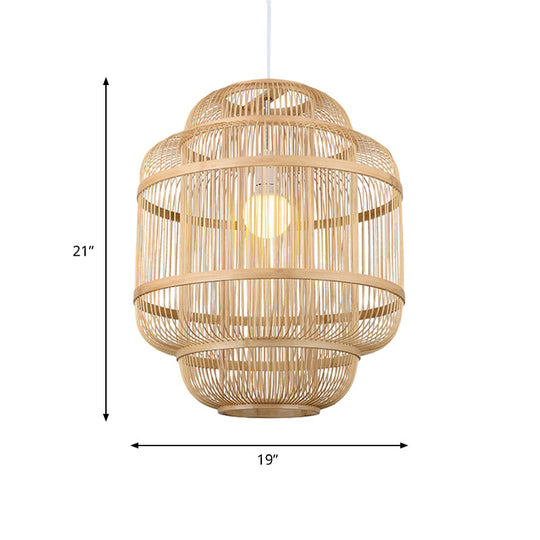 Madeleine - Rustic Wood Orb Chandelier: Beige Simple Style Hanging Lamp For Dining