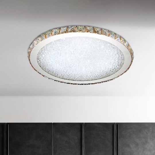 Modern Crystal Circular Flush Mount Light - 1 - Light Clear/Amber Led Ceiling Fixture In Warm/White