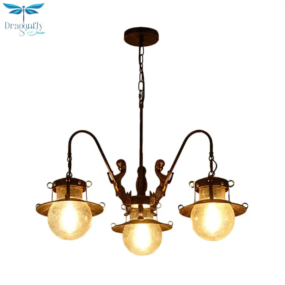 7/8 Bulbs Clear Glass Chandelier Light Country Rust Spherical Restaurant Pendant Lamp With Metal