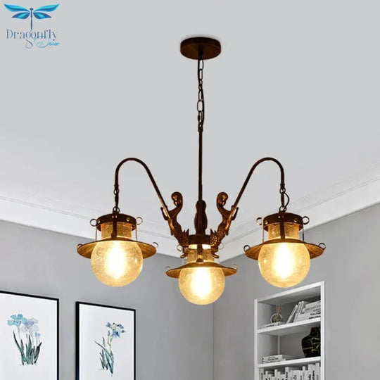 7/8 Bulbs Clear Glass Chandelier Light Country Rust Spherical Restaurant Pendant Lamp With Metal