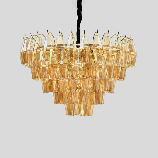 7 Lights Chandelier Traditional Living Room Pendant Lamp With Conical Amber Glass Shade