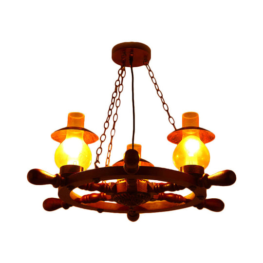 Raegan - Industrial 3 Heads Ceiling Chandelier Dining Room Wood Pendant Light With Vase Yellow