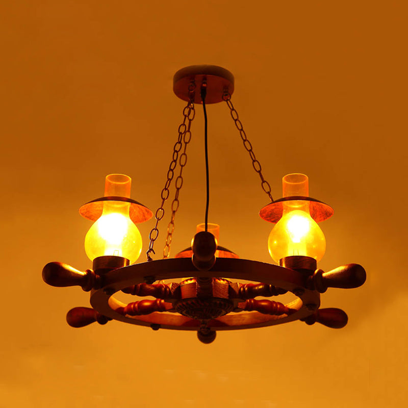 Raegan - Industrial 3 Heads Ceiling Chandelier Dining Room Wood Pendant Light With Vase Yellow