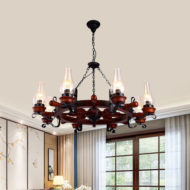 Alamak - 6/8 - Light Drop Pendant Factory Vase Clear Glass Chandelier Light Fixture With Wood