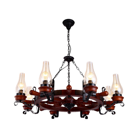 Alamak - 6/8 - Light Drop Pendant Factory Vase Clear Glass Chandelier Light Fixture With Wood