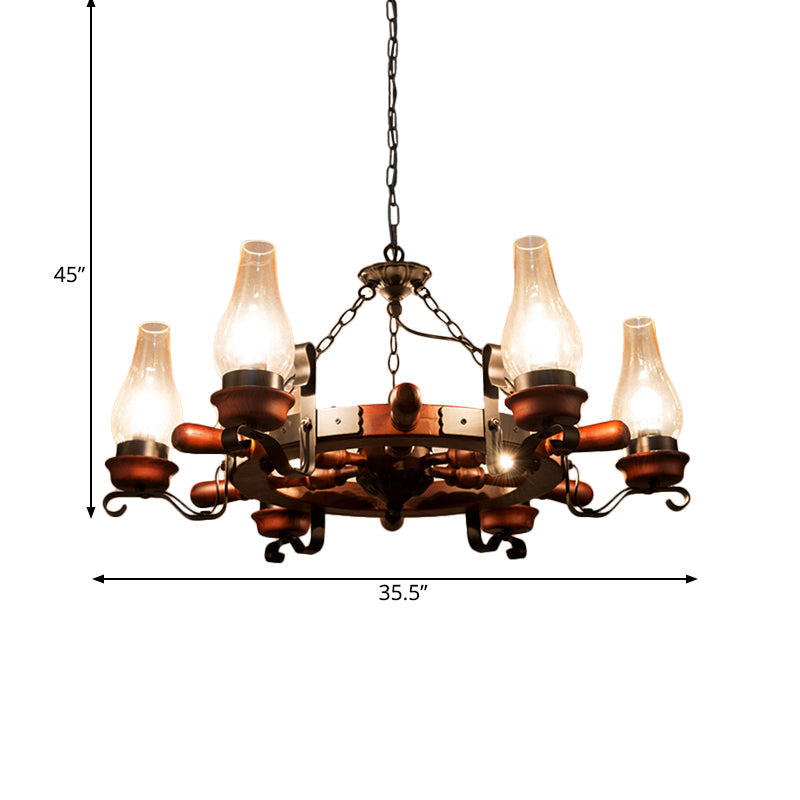 Alamak - 6/8 - Light Drop Pendant Factory Vase Clear Glass Chandelier Light Fixture With Wood