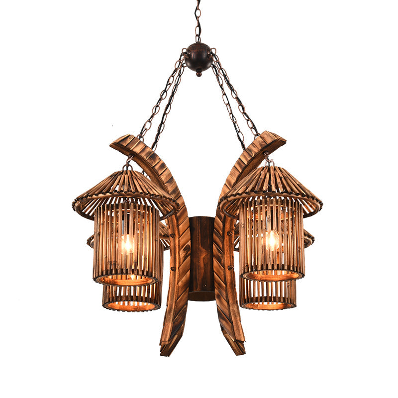 Bianca - Rustic Chandelier Light: 4 - Lights Wood Lantern Pendant For Dining Room