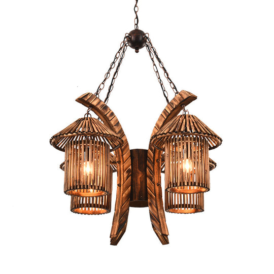 Bianca - Rustic Chandelier Light: 4 - Lights Wood Lantern Pendant For Dining Room