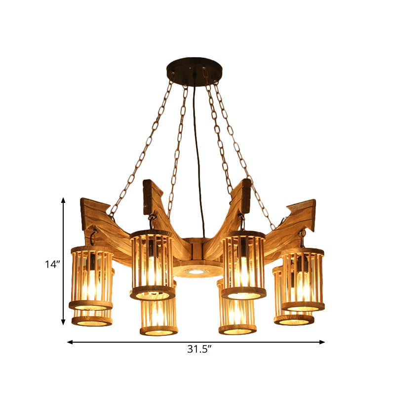 Nashira - Brown 6/8 - Head Cylinder Chandelier Lighting Fixture Industrial Wood Hanging Ceiling