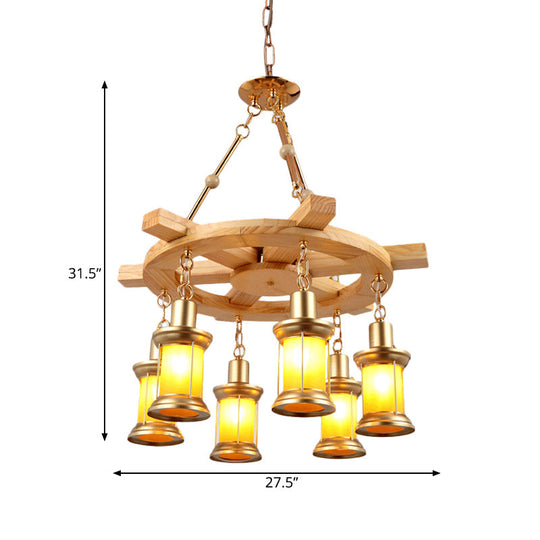 Noemi - 6 - Light Industrial Pendant Chandelier Lamp With Wood Rudder Deco