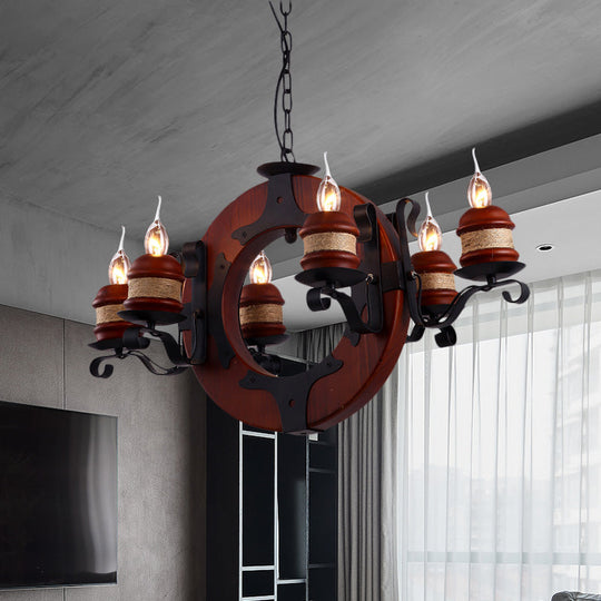 Juliette - 6 - Light Vintage Brown Wood Chandelier: Rustic Pendant Lighting