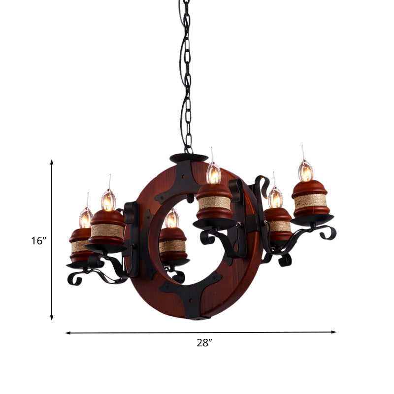 Juliette - 6 - Light Vintage Brown Wood Chandelier: Rustic Pendant Lighting