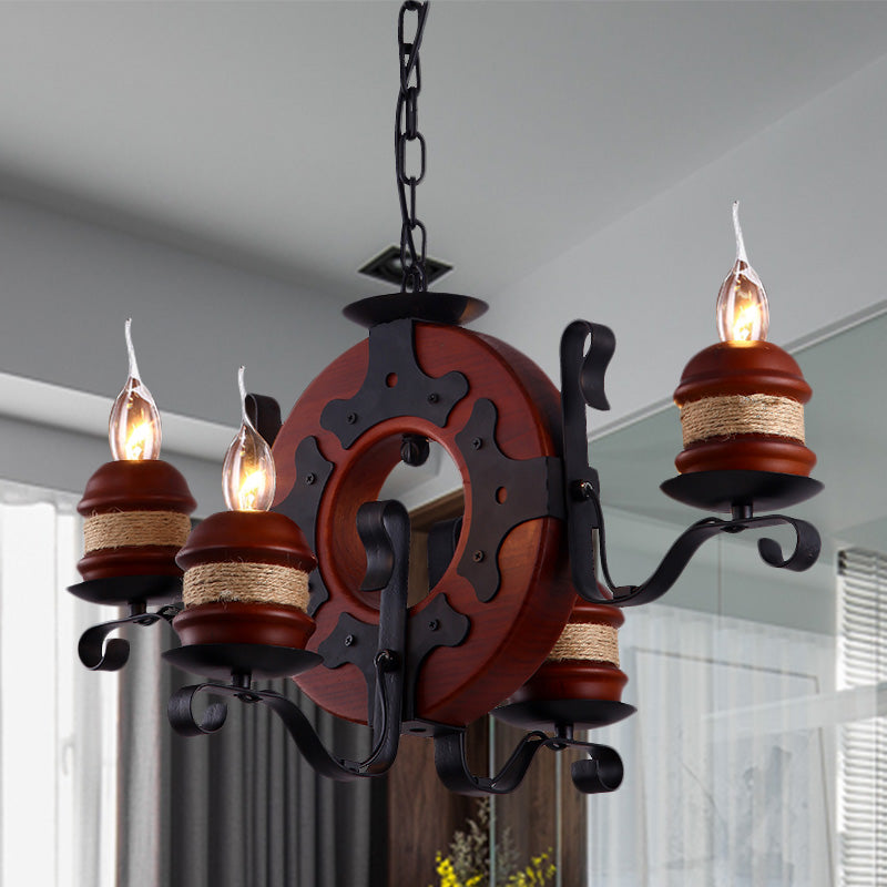 Juliette - 6 - Light Vintage Brown Wood Chandelier: Rustic Pendant Lighting 4 /