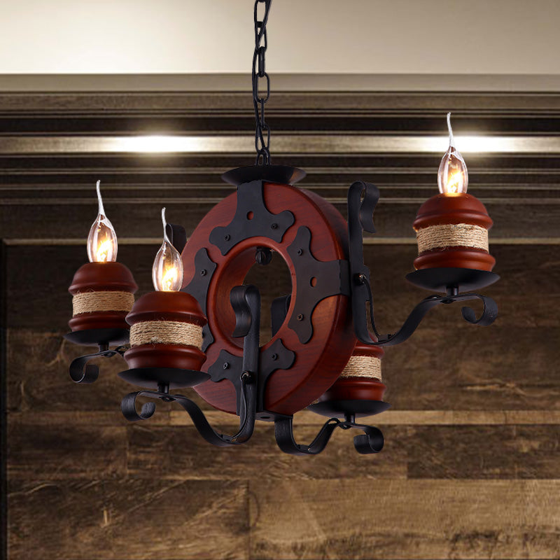 Juliette - 6 - Light Vintage Brown Wood Chandelier: Rustic Pendant Lighting