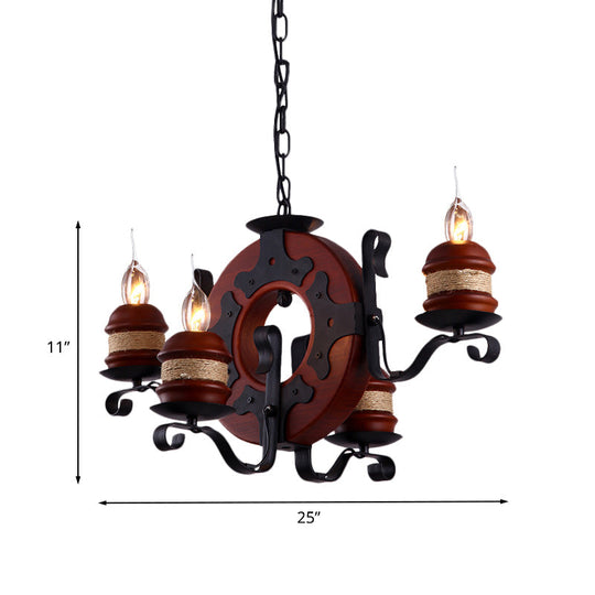 Juliette - 6 - Light Vintage Brown Wood Chandelier: Rustic Pendant Lighting