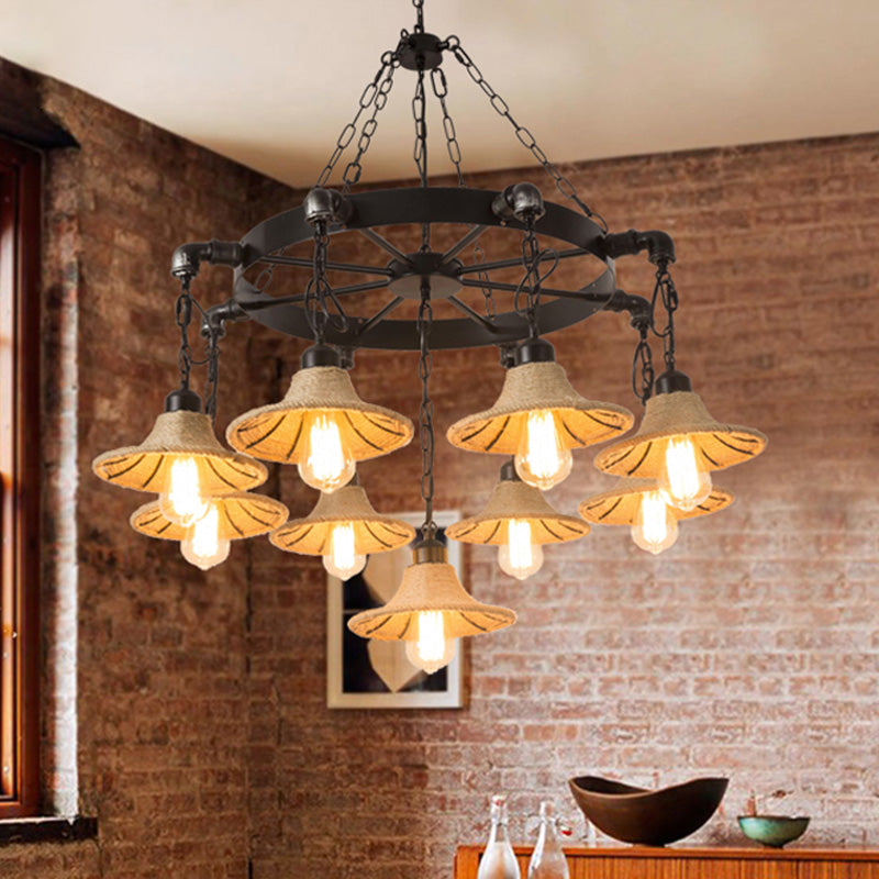 Almach - Stylish Warehouse Chandelier Light: Beige Metal Hanging Lamp With