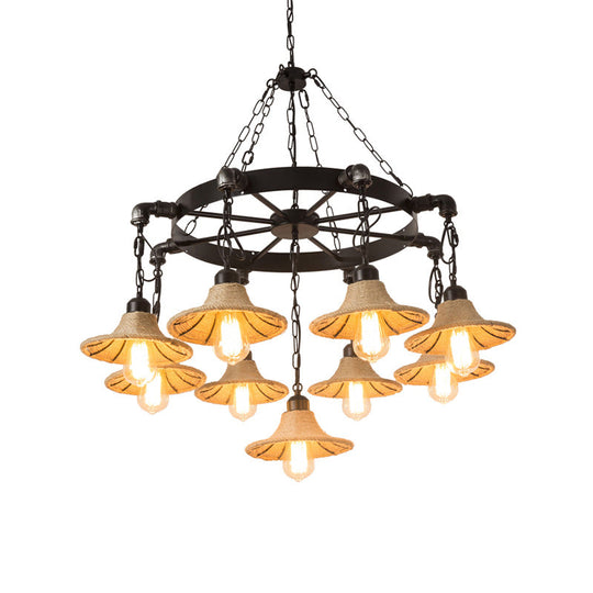 Almach - Stylish Warehouse Chandelier Light: Beige Metal Hanging Lamp With