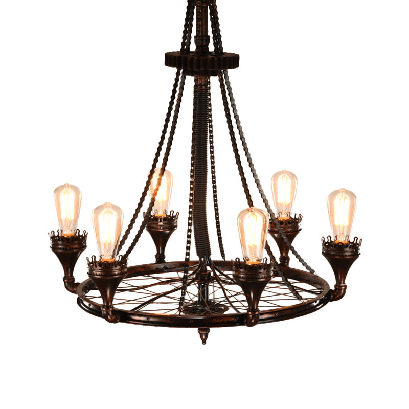 Alniyat - Vintage Rust Wheel Chandelier Pendant Light Industrial Metallic 6 - Bulb Restaurant