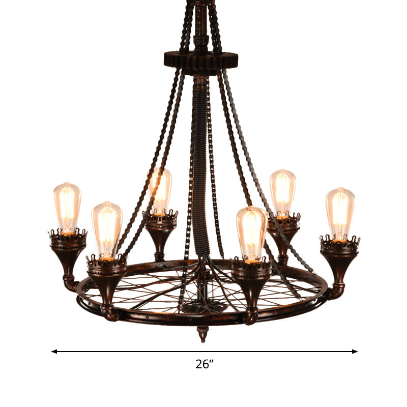 Alniyat - Vintage Rust Wheel Chandelier Pendant Light Industrial Metallic 6 - Bulb Restaurant