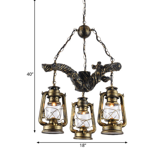 Ginevra - Coastal Brass Lantern Chandelier With Clear Glass & Resin Branch Beam