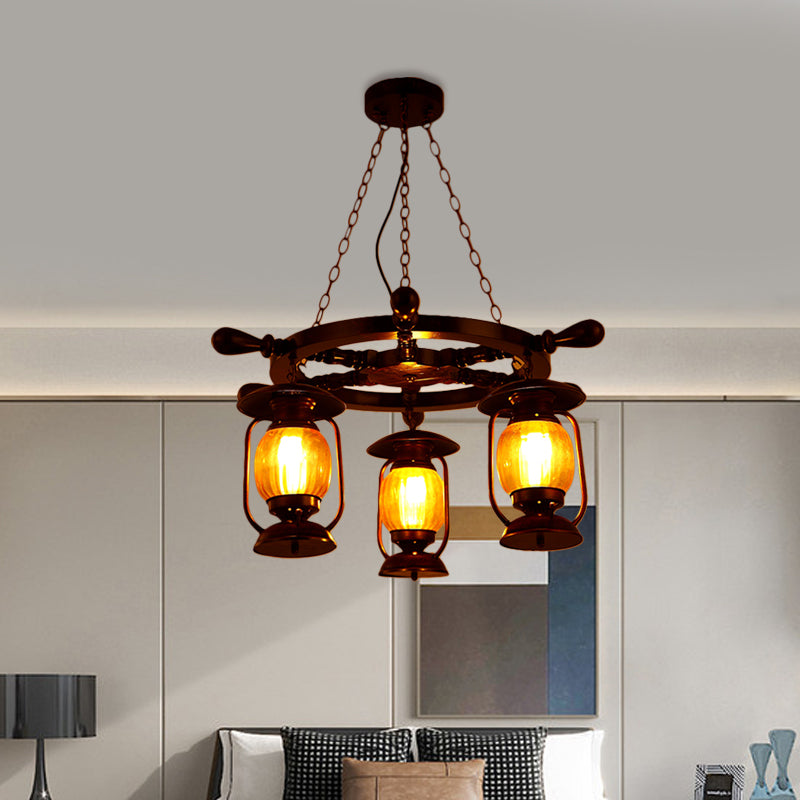 Alioth - Antiqued Copper Finish Kerosene Chandelier Yellow Glass Pendant Lamp