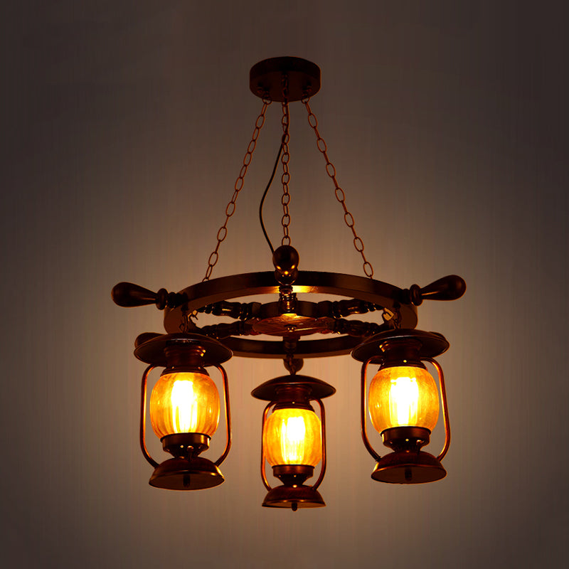 Alioth - Antiqued Copper Finish Kerosene Chandelier Yellow Glass Pendant Lamp