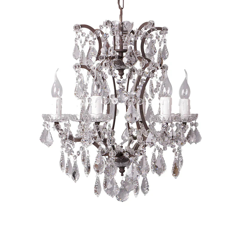 4/6 Heads Chandelier Pendant Light Traditional Scroll Arm Crystal Hanging Lamp Kit In White