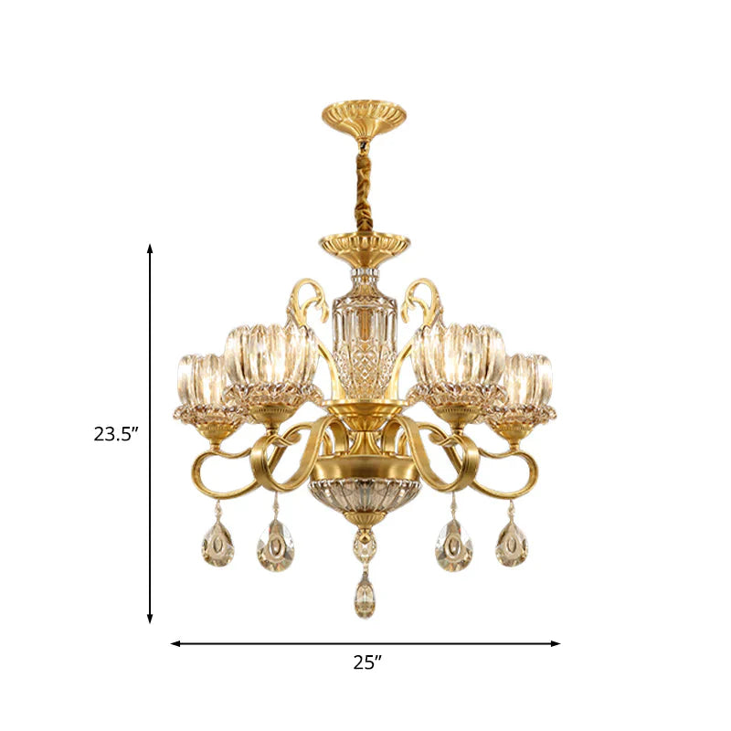 Traditional Lotus Hanging Chandelier 3/5 - Light Clear Crystal Glass Ceiling Pendant Lamp In Brass