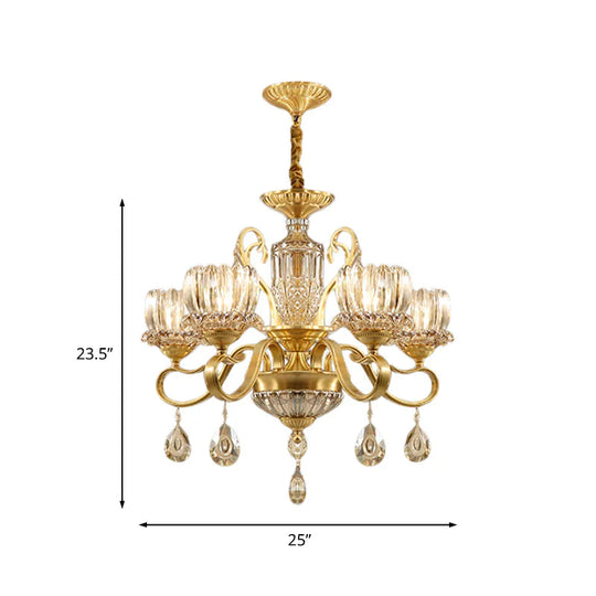 Traditional Lotus Hanging Chandelier 3/5 - Light Clear Crystal Glass Ceiling Pendant Lamp In Brass