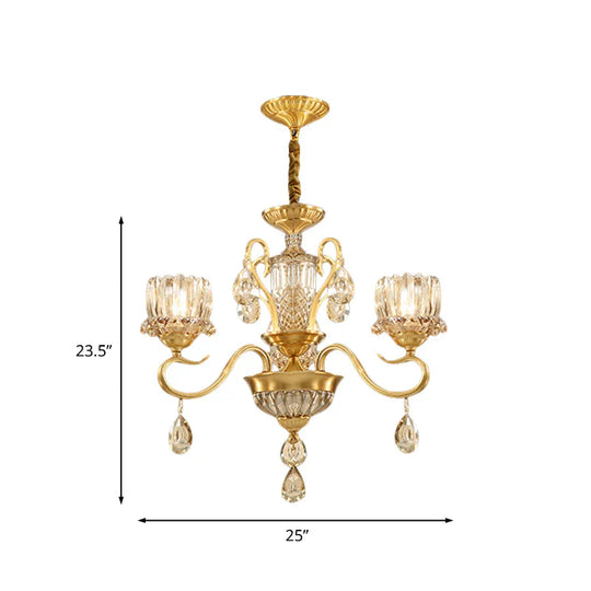 Traditional Lotus Hanging Chandelier 3/5 - Light Clear Crystal Glass Ceiling Pendant Lamp In Brass