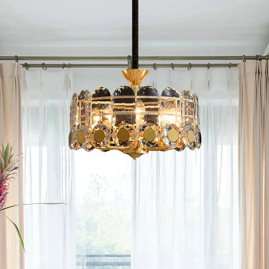 Modern Crystal 9 Light Chandeliers In Gold Shade