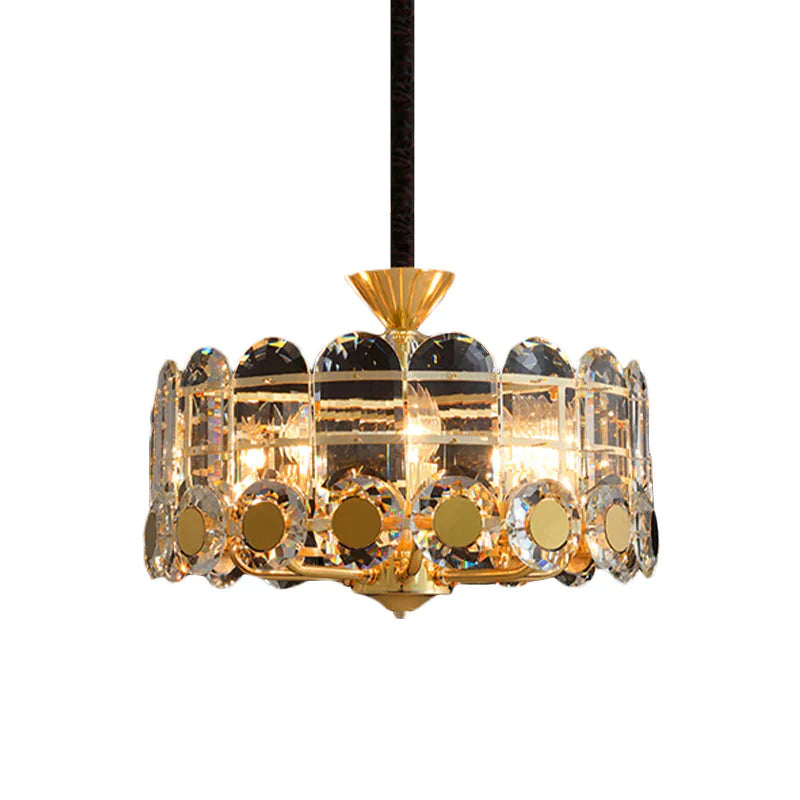 Modern Crystal 9 Light Chandeliers In Gold Shade