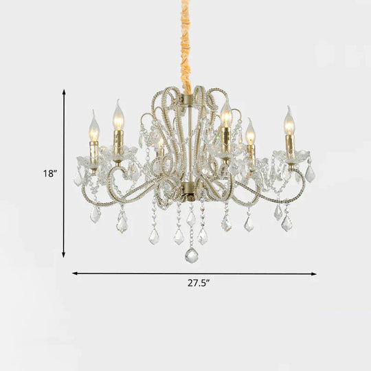Traditionalism Candelabra Chandelier 6 - Bulb Clear Crystal Hanging Light Fixture With Metal