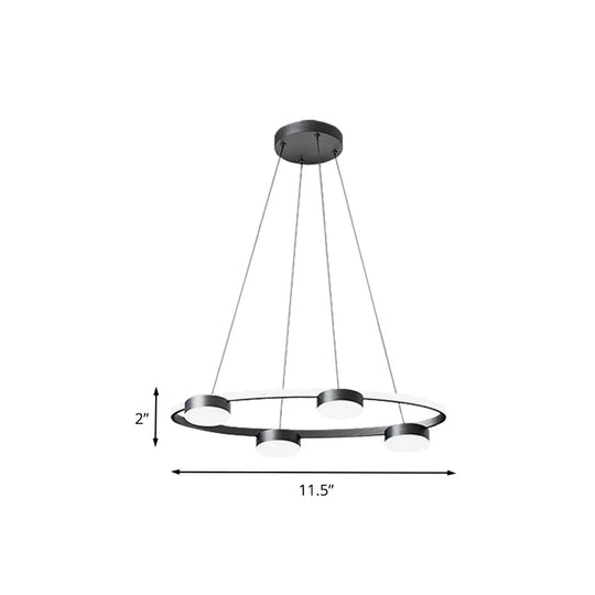 Black Drum Pendant Chandelier Minimalist 4 - Head Acrylic Suspended Lighting Fixture With Ring