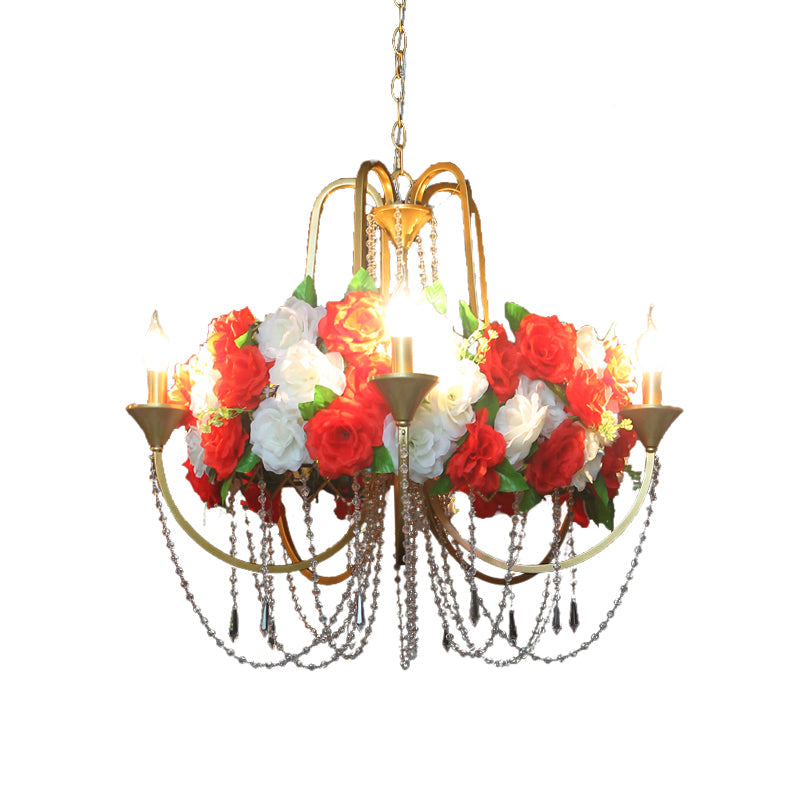 Rose - Antique 5 Heads Iron Chandelier Lighting Gold Candlestick Restaurant Flower Ceiling Lamp