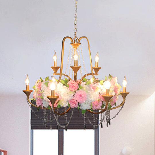 Katherine - Antique 9 Lights Pendant Chandelier Candelabra Iron Flower Ceiling Hang Fixture With