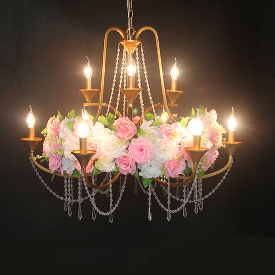 Katherine - Antique 9 Lights Pendant Chandelier Candelabra Iron Flower Ceiling Hang Fixture With