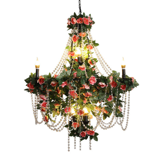 Quinn - Black Iron Candlestick Chandelier Light With Crystal Bead Industrial