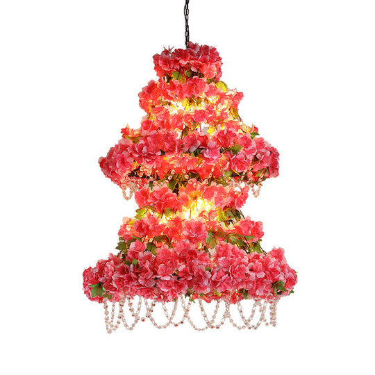 Alicia - Pink Dual Cone Cage Chandelier With Crystal Accent