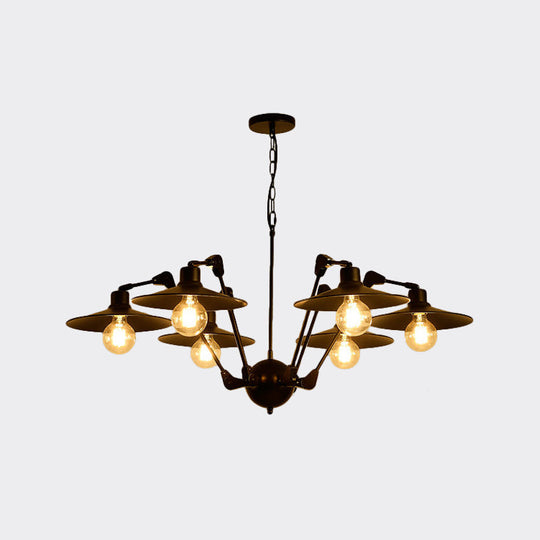 Scheddi - Antiqued Flat Chandelier Lighting 6/8 Bulbs Metal Rotatable Ceiling Pendant Lamp In Black