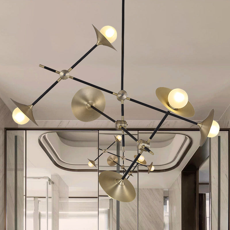Contemporary Brass 3/6/12 - Light Flared Shade Hanging Metal Suspension Chandelier Lamp 6 / Pendant