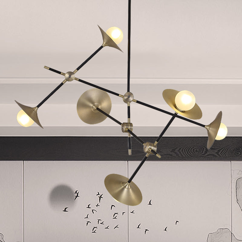 Contemporary Brass 3/6/12 - Light Flared Shade Hanging Metal Suspension Chandelier Lamp Pendant