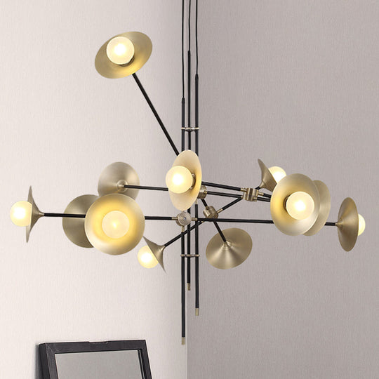 Contemporary Brass 3/6/12 - Light Flared Shade Hanging Metal Suspension Chandelier Lamp 12 /