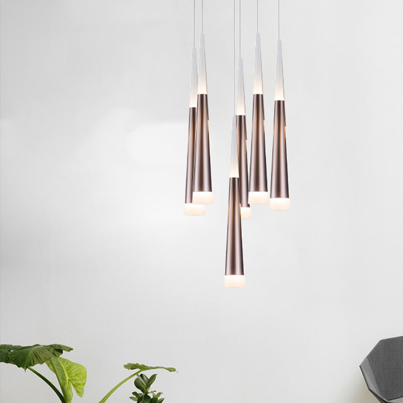 Noã©Mie - Hanging 1/5/6 Lights Bar Pendant Light Tapered Simple Metal Silver/Brown Lamp In