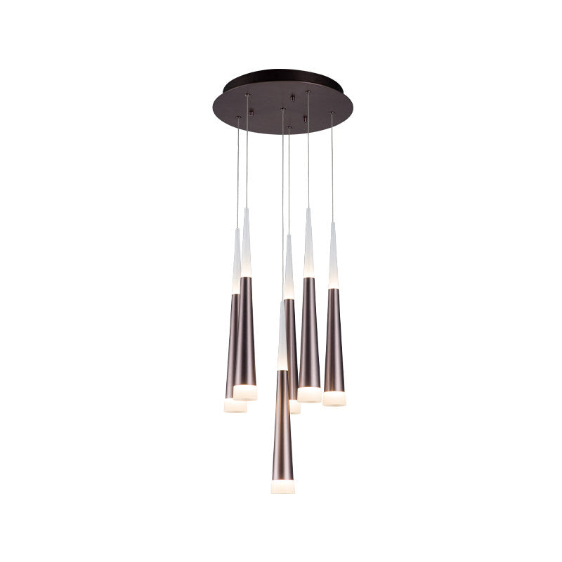 Noã©Mie - Hanging 1/5/6 Lights Bar Pendant Light Tapered Simple Metal Silver/Brown Lamp In