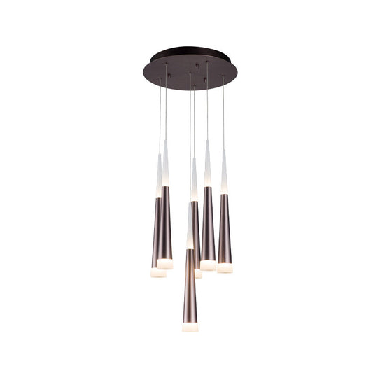 Noã©Mie - Hanging 1/5/6 Lights Bar Pendant Light Tapered Simple Metal Silver/Brown Lamp In