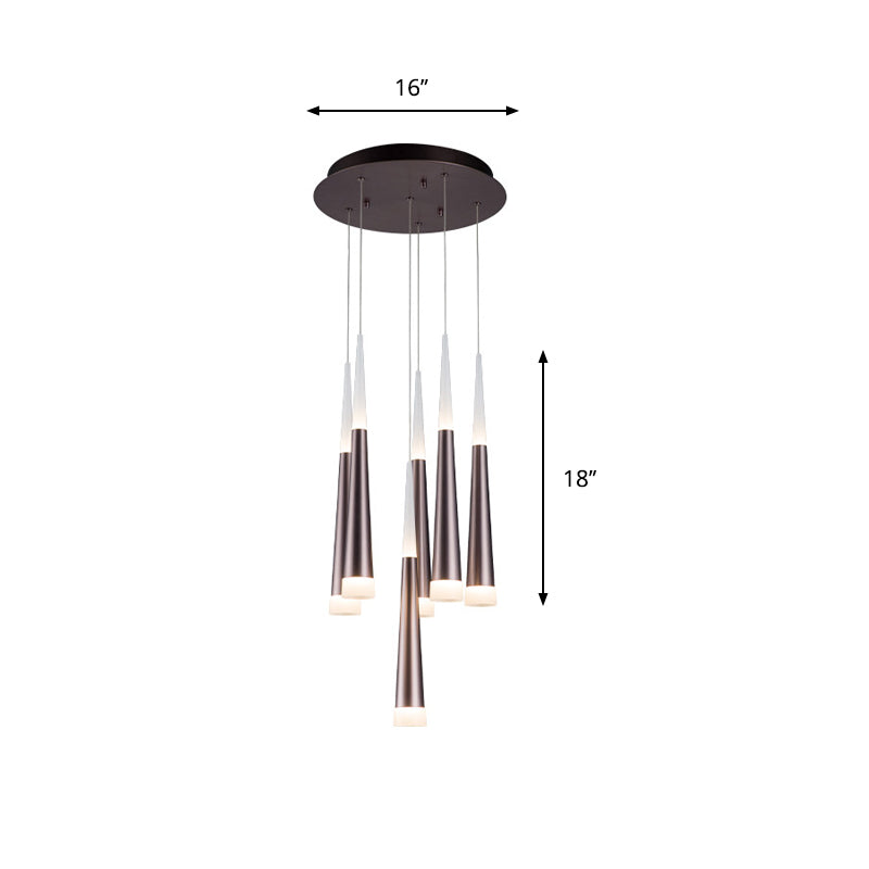 Noã©Mie - Hanging 1/5/6 Lights Bar Pendant Light Tapered Simple Metal Silver/Brown Lamp In